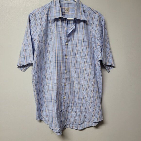Peter Millar Collared Button Down Shirt Cotton Mens Larhe Baby Blue Plaid Formal - Picture 8 of 8